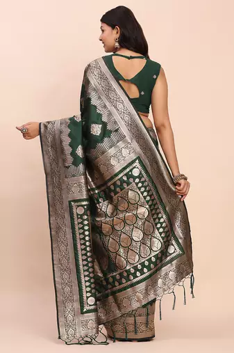 green color woven banarasi art silk blend saree with blouse