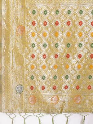 musturd linen cotton zari weaving saree with blouse 4
