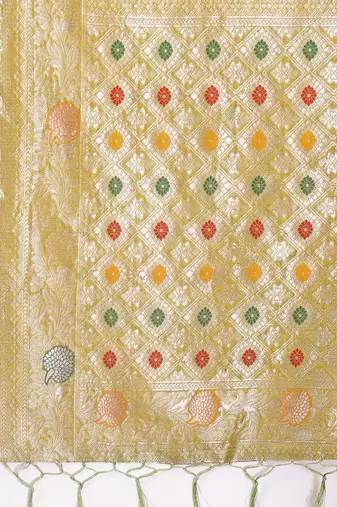 musturd color linen cotton zari weaving saree with blouse