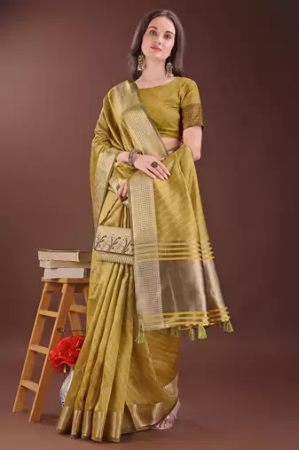 musturd color orgenza zari border saree with blouse