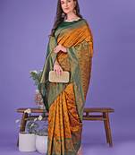 musturd color woven lichi art silk blend saree with blouse
