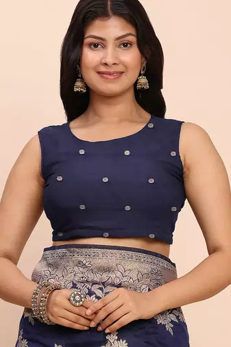 navy color woven banarasi art silk blend saree with blouse