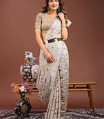 brown color linen cotton woven saree with blouse