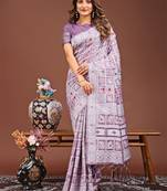 purple color linen cotton woven saree with blouse