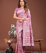 pink color linen cotton woven saree with blouse