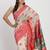 cream & red color linen cotton saree with blouse