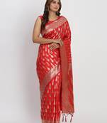 red color woven banarasi art silk saree with blouse