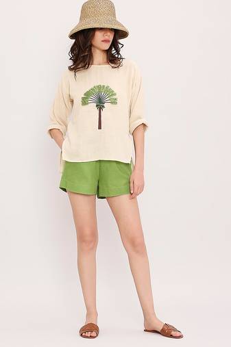Cream embroidered cotton top