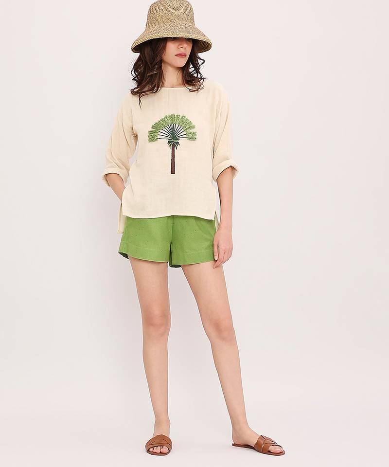 Cream embroidered cotton top