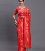 red color woven banarasi art silk saree with blouse