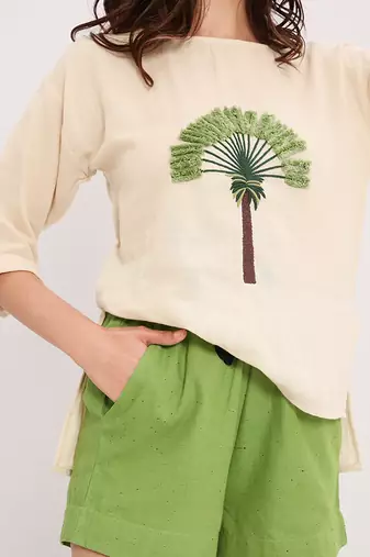 Cream embroidered cotton top