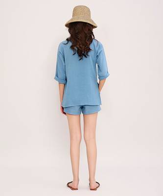 Blue embroidered cotton top 2