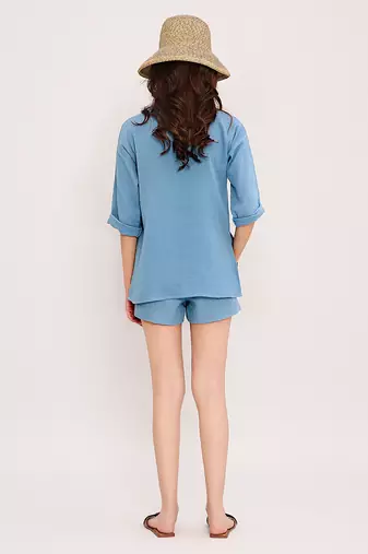 Blue embroidered cotton top