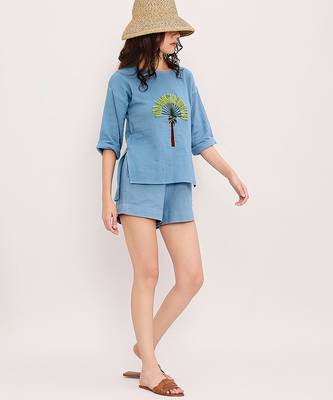 Blue embroidered cotton top 3