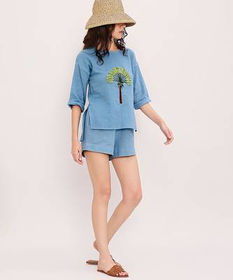 Blue embroidered cotton top 5