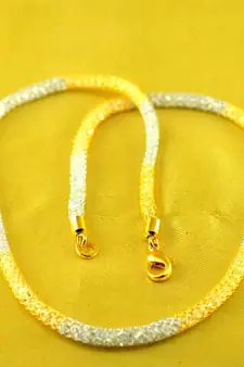 Ad Cz Stone Gold And Silver Platted Fox Chain Size-17"Inch 