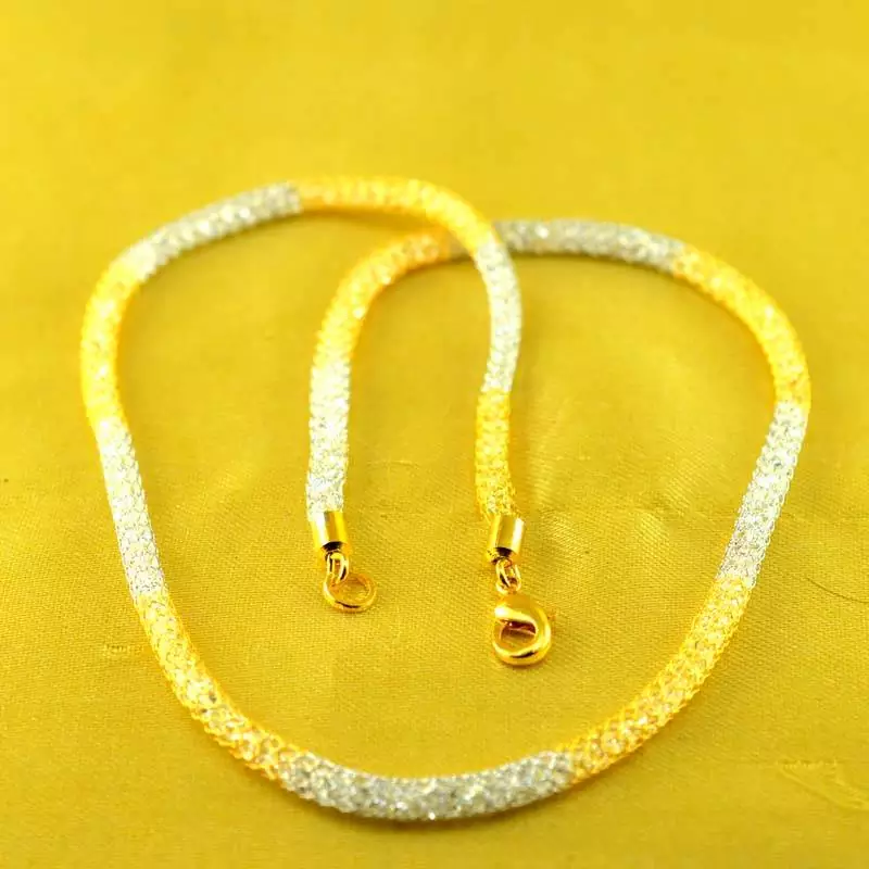 Ad Cz Stone Gold And Silver Platted Fox Chain Size-17"Inch 