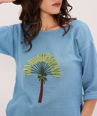 Blue and Green embroidered cotton co ord set 3