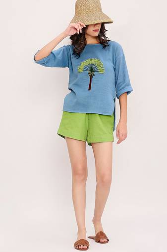 Blue and Green embroidered cotton co ord set