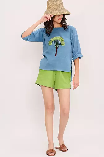 Blue and Green embroidered cotton co ord set