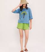 Blue and Green embroidered cotton co ord set