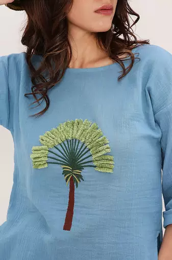Blue and Green embroidered cotton co ord set