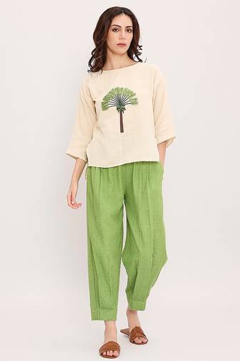 Cream and Green embroidered cotton co ord set