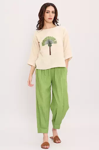 Cream and Green embroidered cotton co ord set