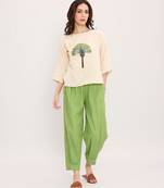 Cream and Green embroidered cotton co ord set