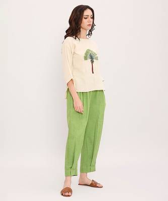 Cream and Green embroidered cotton co ord set 2