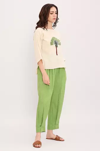 Cream and Green embroidered cotton co ord set