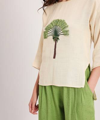 Cream and Green embroidered cotton co ord set 3