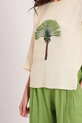 Cream and Green embroidered cotton co ord set