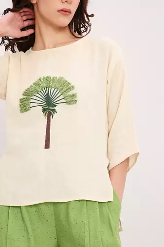 Cream and Green embroidered cotton co ord set
