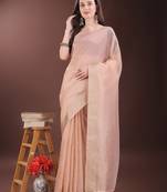peach color orgenza zari border saree with blouse