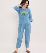 Blue embroidered cotton co ord set