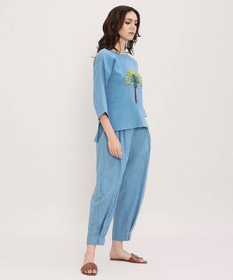 Blue embroidered cotton co ord set 2