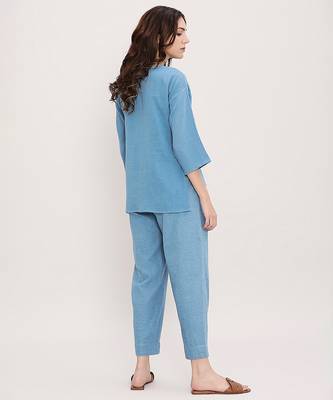 Blue embroidered cotton co ord set 4