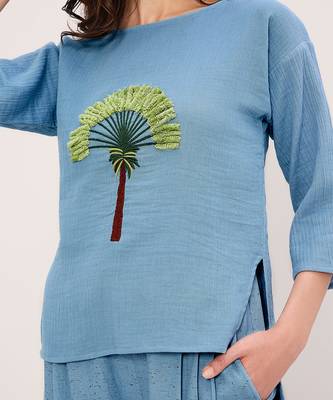 Blue embroidered cotton co ord set 5