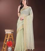 light green color orgenza zari border saree with blouse