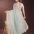 sky blue color orgenza zari border saree with blouse