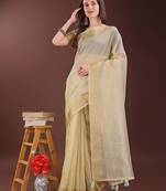 light yellow color orgenza zari border saree with blouse