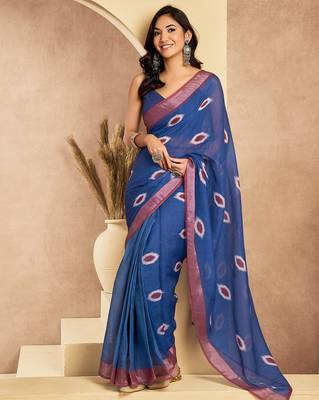 Digital printed linen ready to wear pocket saree with unstitched blouse 7