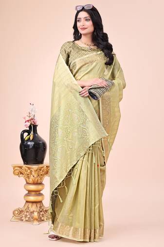 light green color orgenza zari woven saree with blouse