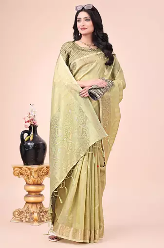 light green color orgenza zari woven saree with blouse