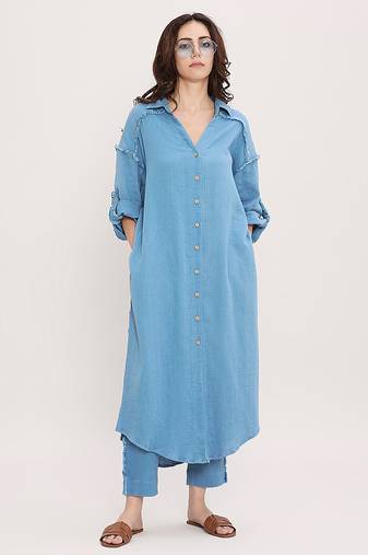 Blue cotton kurta