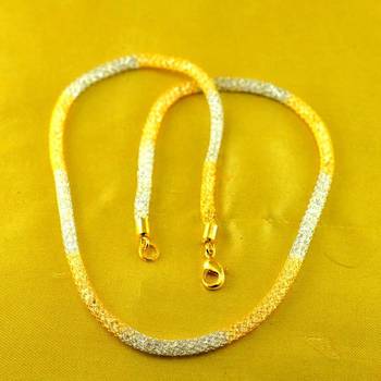 Ad Cz Stone Gold And Silver Platted Fox Chain Size-17"Inch  2