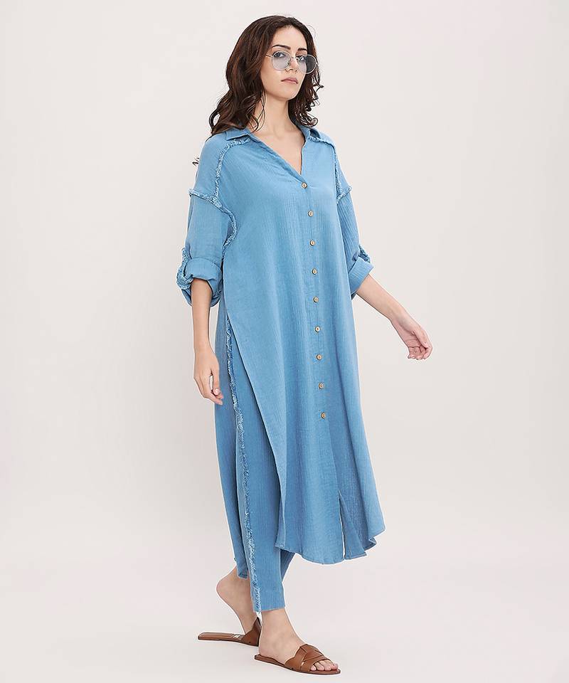 Blue cotton kurta