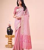 pink color orgenza zari woven saree with blouse