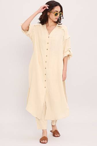 Cream cotton kurta set